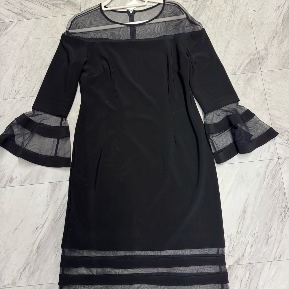 Joseph Ribkoff size 12 Elegant Black Dress with Sheer Accents